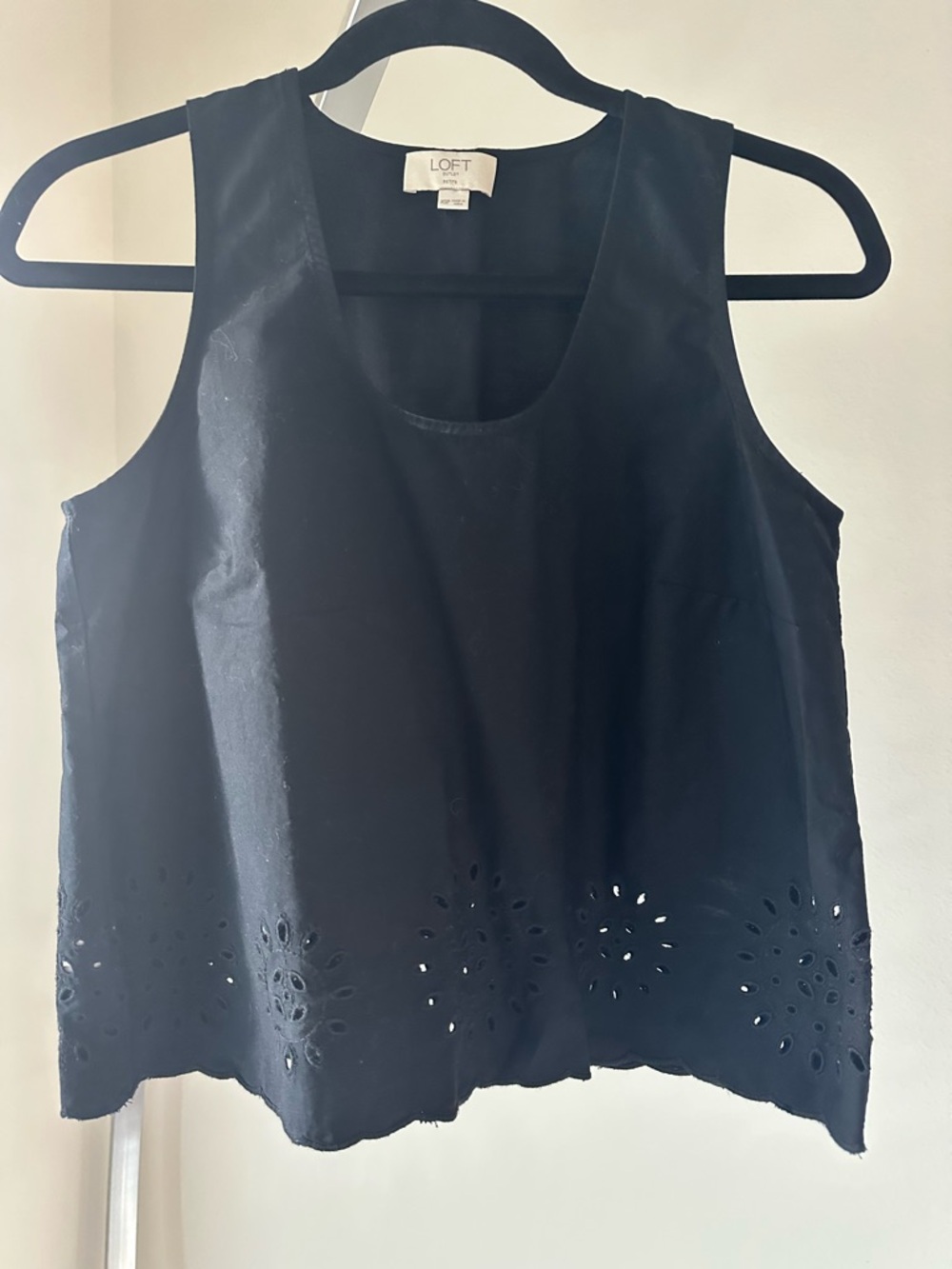 LOFT Black Eyelet Hem Sleeveless Tank